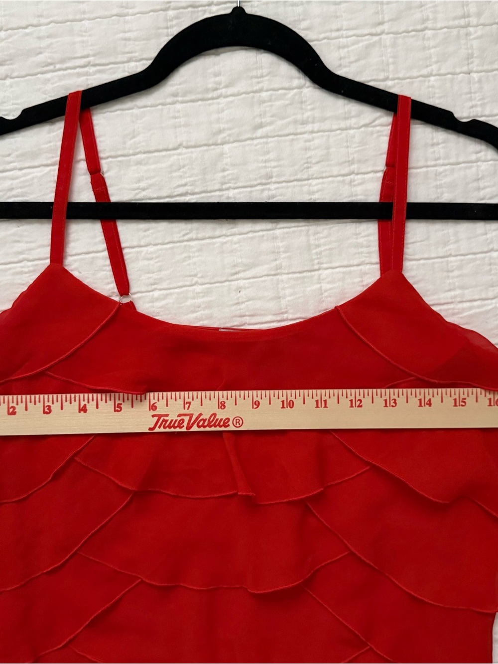 WHBM White House Black Market Coral Red Tiered Ruffle Chiffon Cami Top Small - Picture 6 of 8